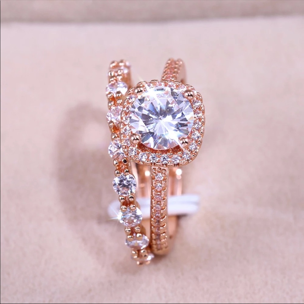 *NEW*2pc/set Rose Gold Engagement Diamond Ring 💍 - Picture 3 of 7